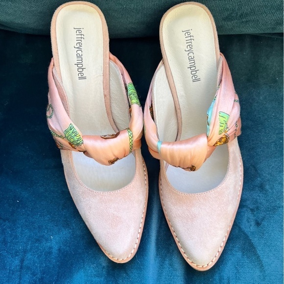 Jeffrey Campbell Cyrus Scarf Bow pink Mules Stacked chunky heel size 7.5 nwt - Picture 8 of 11